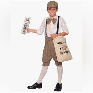 Classic Brown Newsboy Kids Costume with Cap & Bow Tie